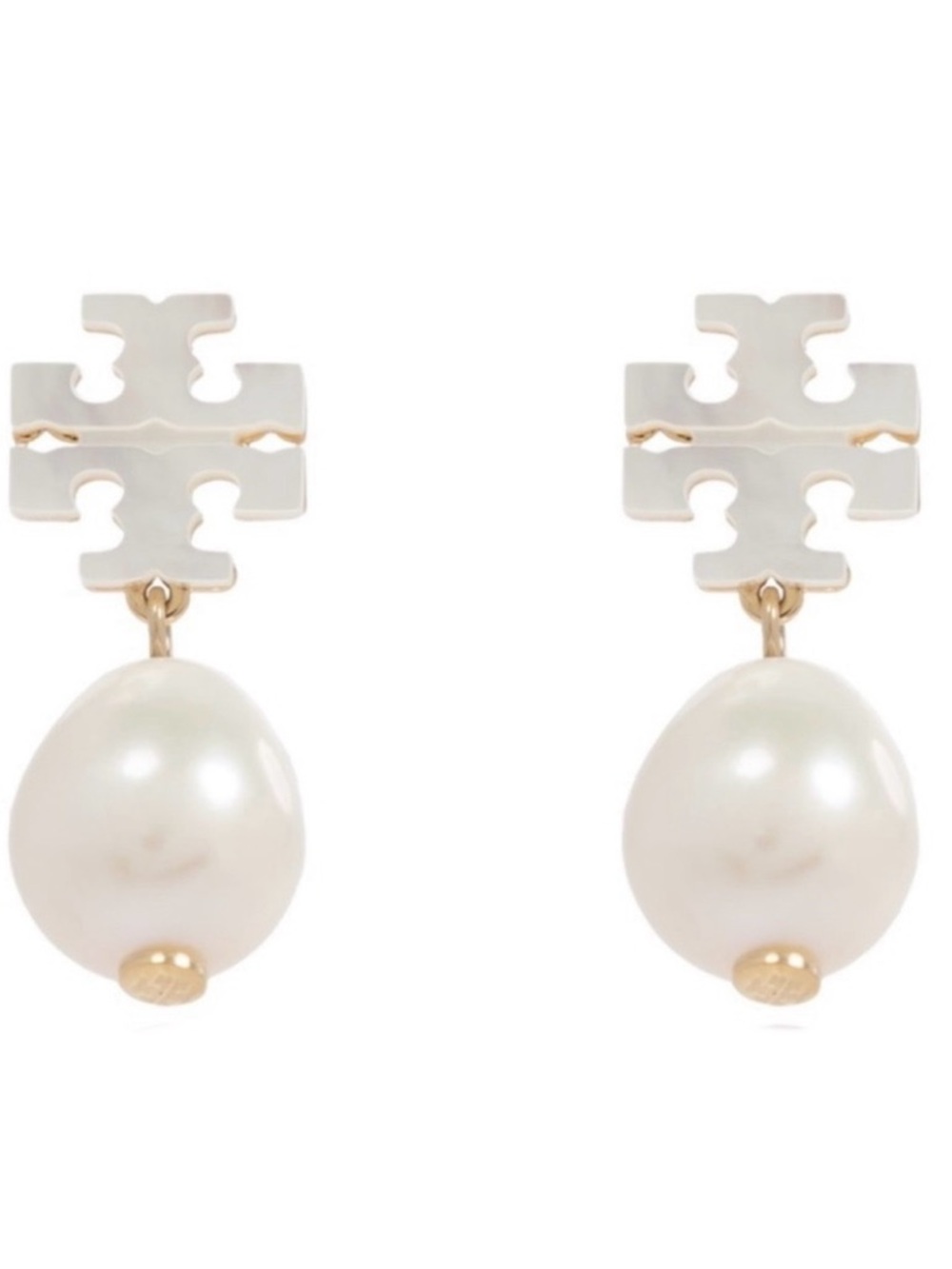 Tory Burch enameled Kira white logo pearl drop earrings